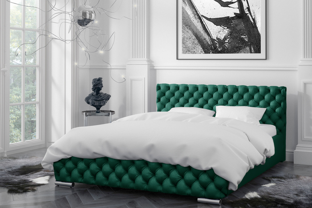 Stylefy Alameda Polsterbett Velours MONOLITH Grün 120x200 cm mit Bettkasten