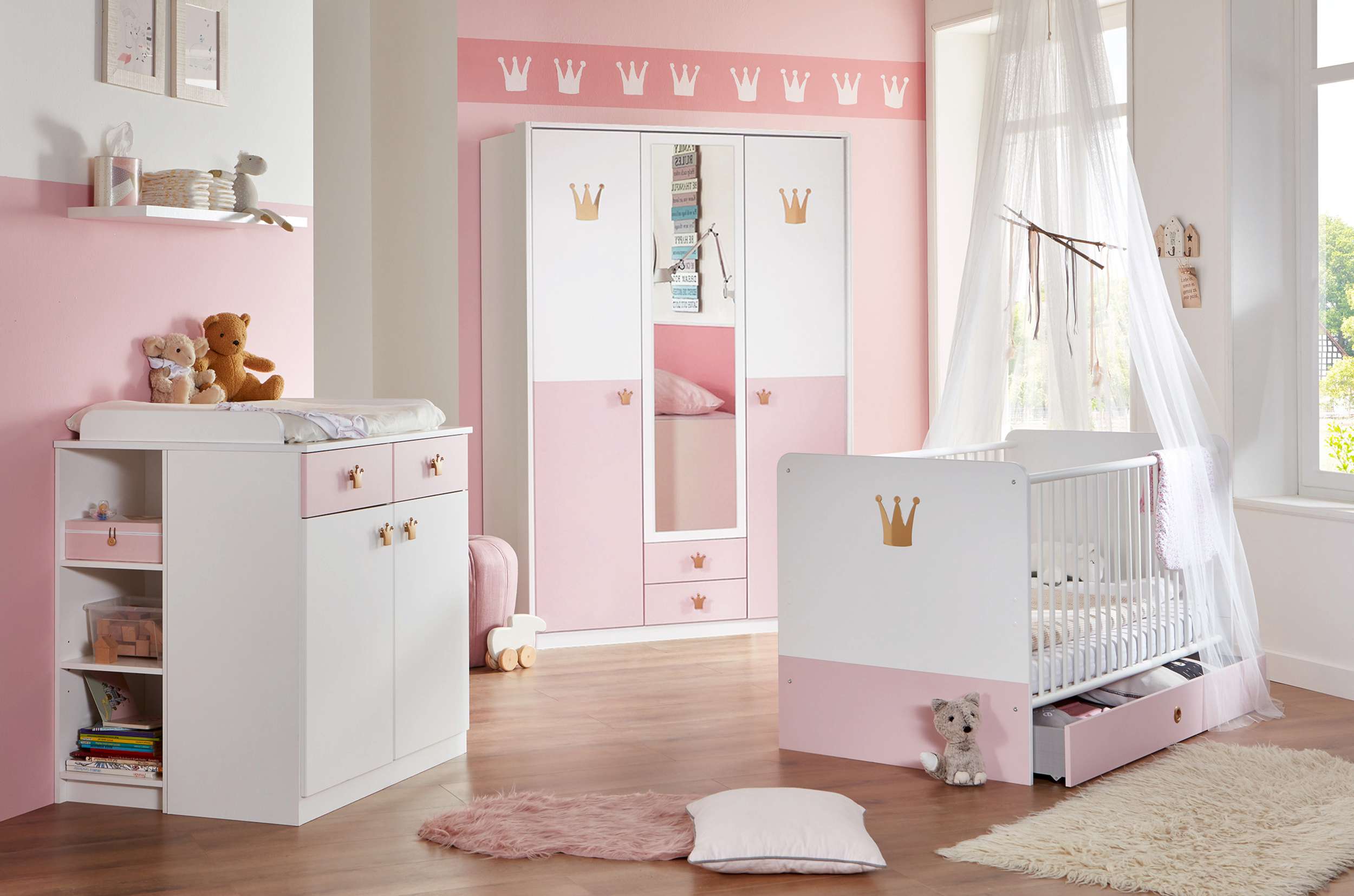 Stylefy Emilie II Kinderzimmer-Set Weiß Pastellrosa