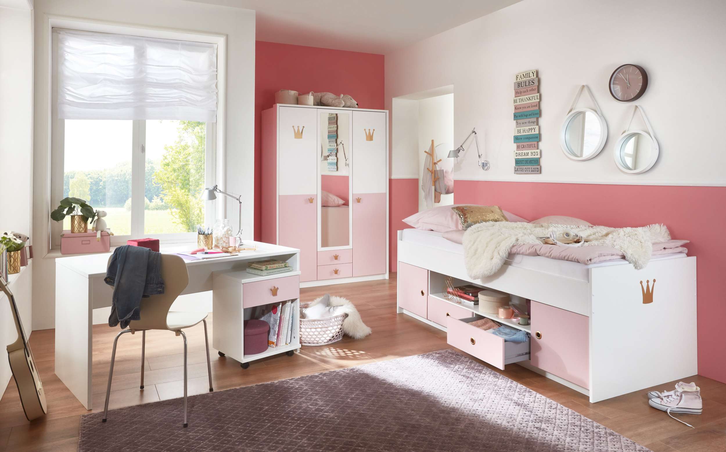 Stylefy Emilie V Kinderzimmer-Set Weiß Pastellrosa