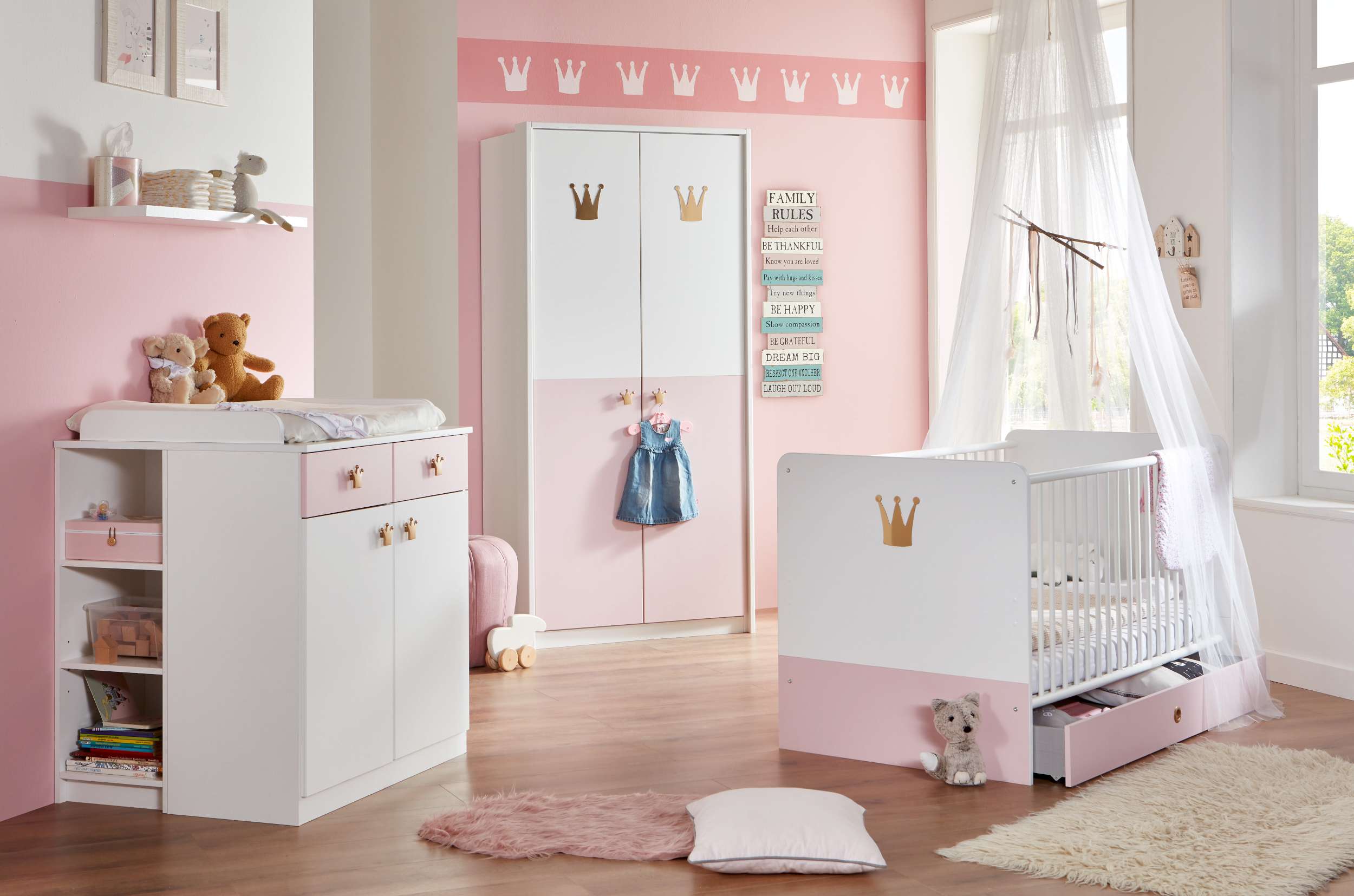 Stylefy Emilie I Kinderzimmer-Set Weiß Pastellrosa