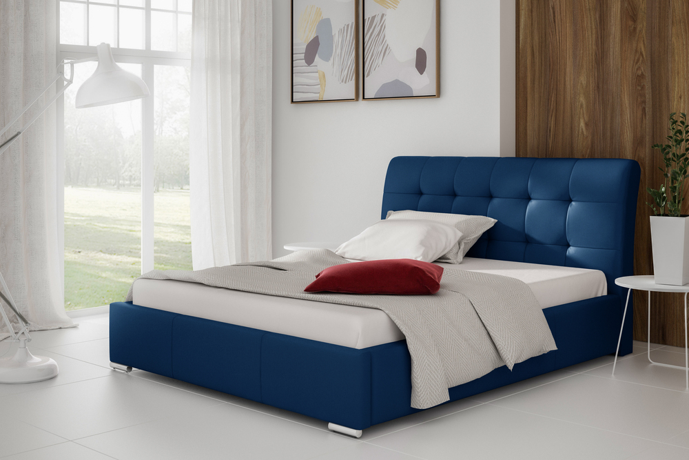 Stylefy Idalgo Polsterbett Velours MONOLITH Blau 180x200 cm ohne Bettkasten