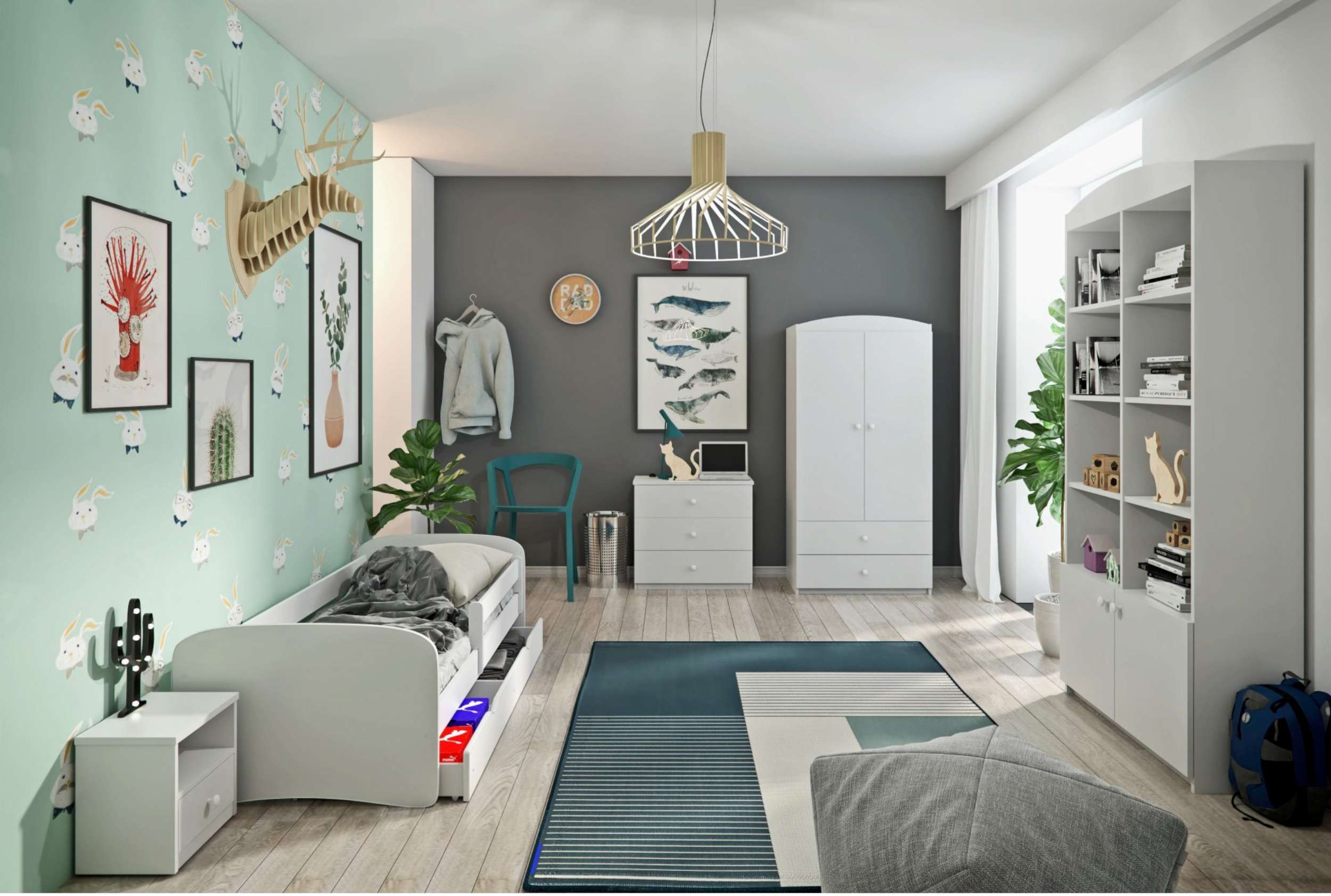 Stylefy Dreams Kinderzimmer-Set Weiß 80x160 cm