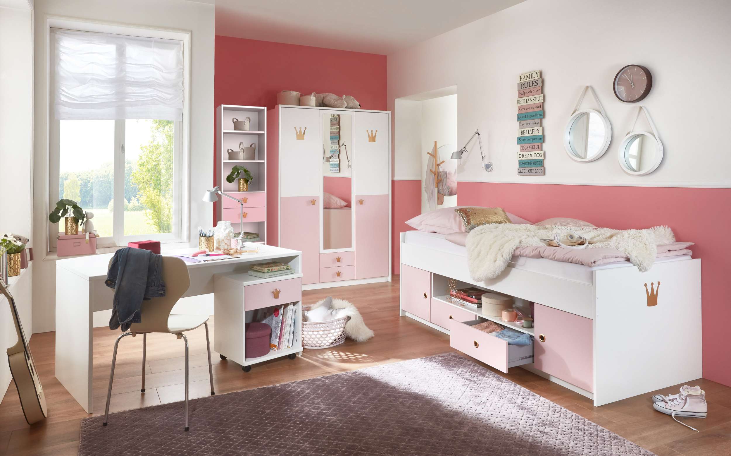 Stylefy Emilie IV Kinderzimmer-Set Weiß Pastellrosa