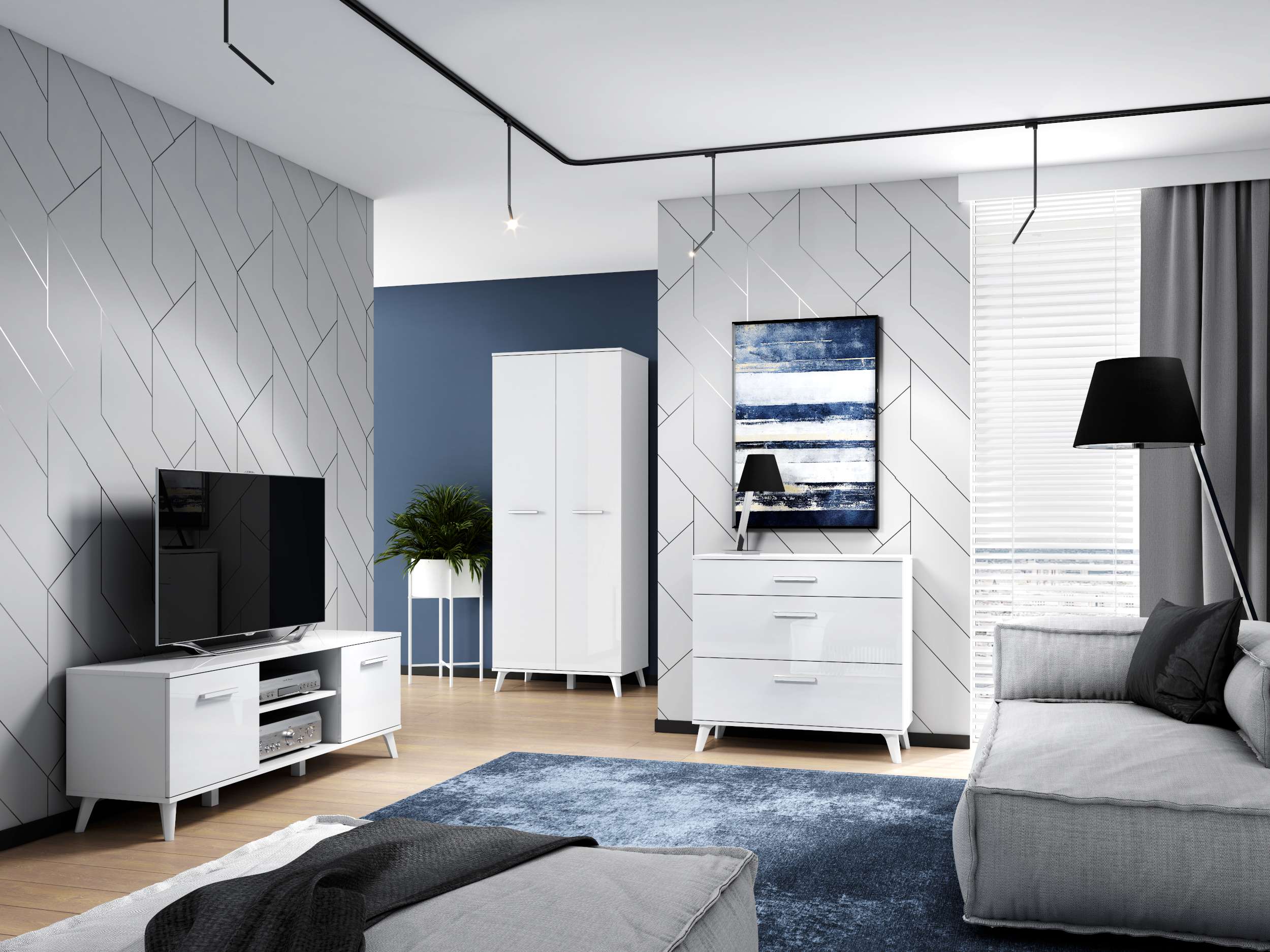 Stylefy Celine Wohnzimmerset Weiß Hochglanz