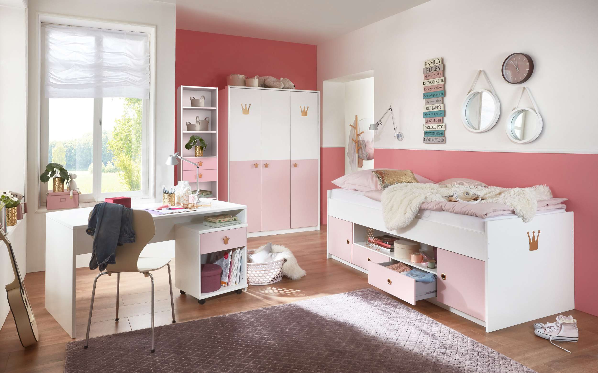 Stylefy Emilie III Kinderzimmer-Set Weiß Pastellrosa
