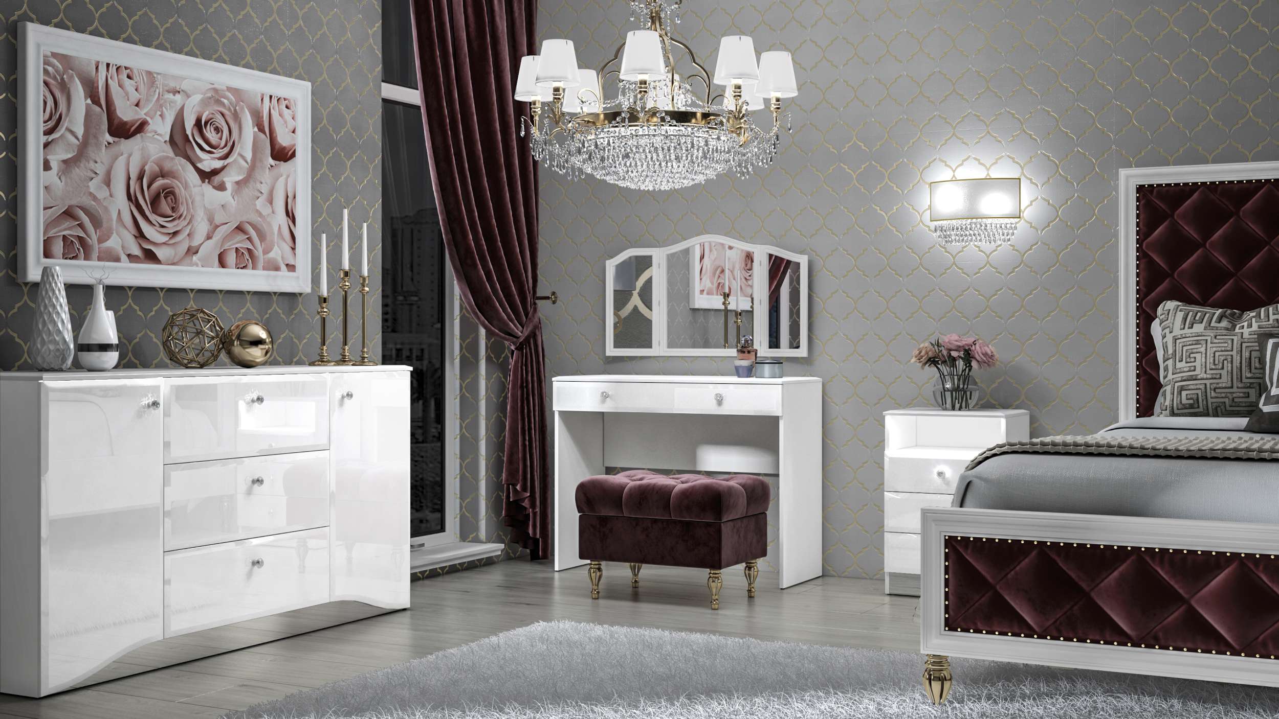 Stylefy Grace Schlafzimmerset Weiß Weiß Hochglanz